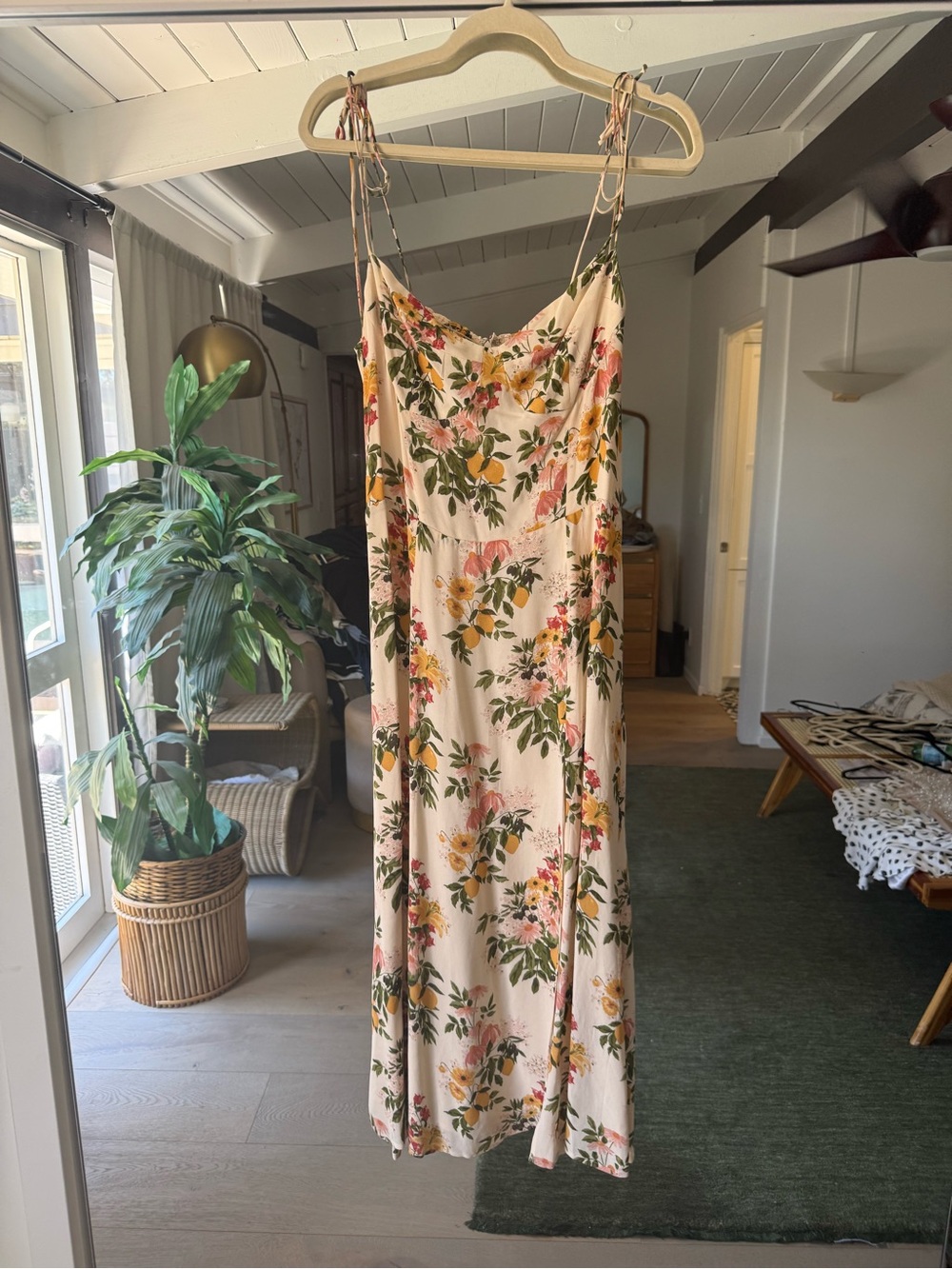 Reformation cream Floral Tie-Strap midi Dress